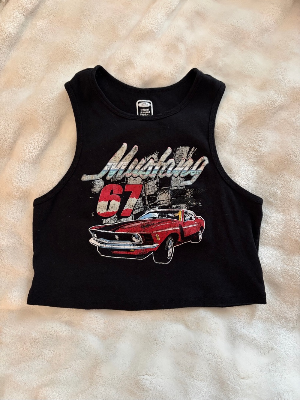 Vintage Style 1967 Ford Mustang High-Neck Graphic Crop Tank